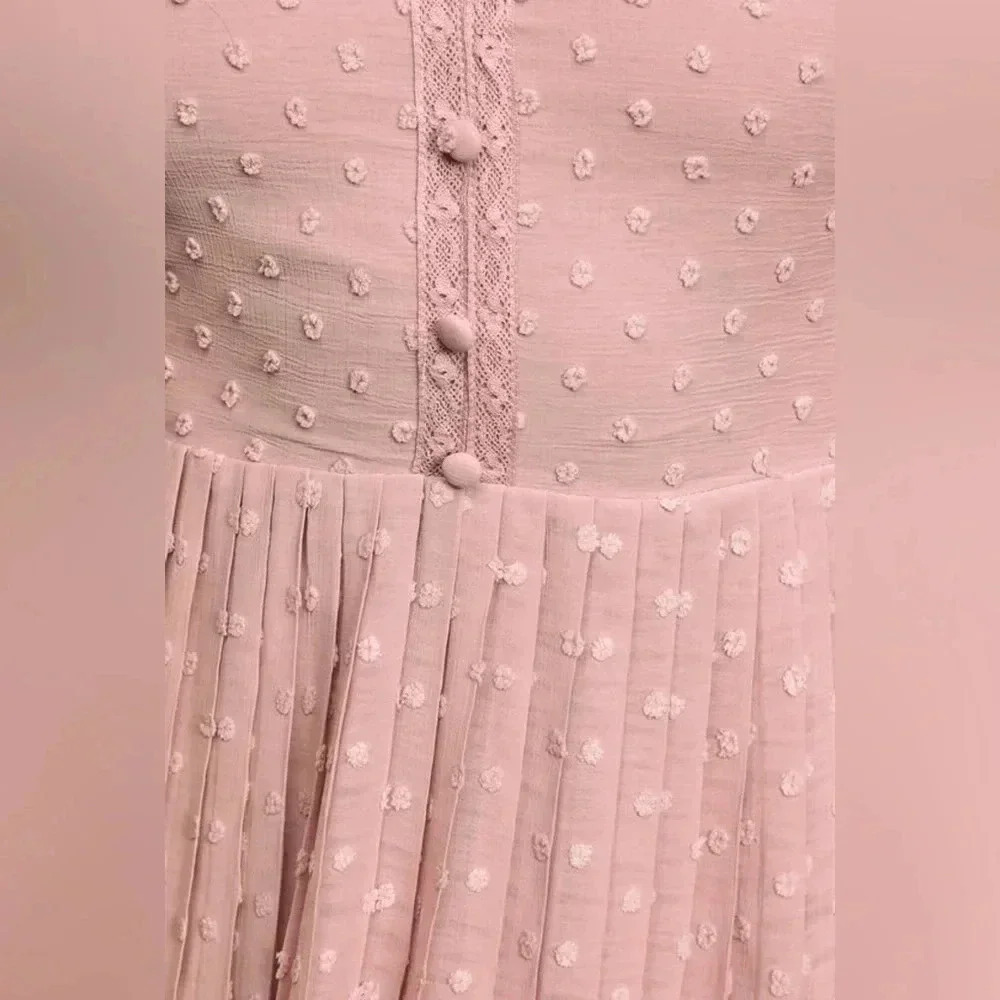Lulus Poetic Love Mauve Swiss Dot Long Sleeve‎ Pleated Mini Dress - Picture 12 of 13